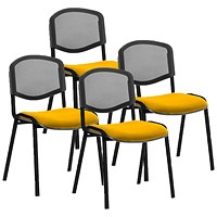 ISO Black Frame Mesh Back Stacking Chair, Senna Yellow Fabric Seat, Pack of 4