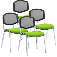 ISO Chrome Frame Mesh Back Stacking Chair, Myrrh Green Fabric Seat, Pack of 4