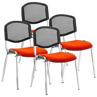 ISO Chrome Frame Mesh Back Stacking Chair, Tabasco Orange Fabric Seat, Pack of 4