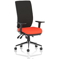 Chiro High Back Task Operators Chair, Height Adjustable & Folding Arms, Tabasco Orange