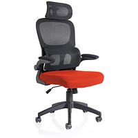 Iris Task Mesh Back Operator Chair, Headrest, Folding Arms, Tabasco Orange