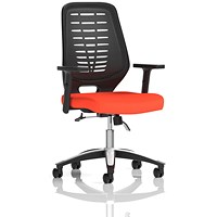Relay Task Operator Chair, Black Mesh Back, Tabasco Orange, With Height Adjustable Arms