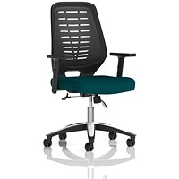 Relay Task Operator Chair, Black Mesh Back, Maringa Teal, With Height Adjustable Arms