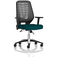 Relay Task Operator Chair, Silver Mesh Back, Maringa Teal, With Height Adjustable Arms