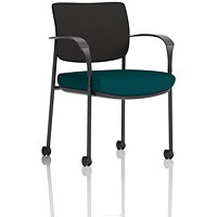 Brunswick Deluxe Visitors Chair, Black Frame, Black Back, With Arms and Castors, Maringa Teal Brunswick Deluxe Visitors Chair, Black Frame, Black Back, With Arms and Castors, Maringa Teal