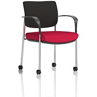 Brunswick Deluxe Visitors Chair, Chrome Frame, Black Back, Arms and Castors, Bergamot Cherry