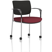 Brunswick Deluxe Visitors Chair, Chrome Frame, Black Back, Arms and Castors, Ginseng Chilli