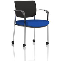 Brunswick Deluxe Visitors Chair, Chrome Frame, Black Back, With Arms and Castors, Stevia Blue Brunswick Deluxe Visitors Chair, Chrome Frame, Black Back, With Arms and Castors, Stevia Blue