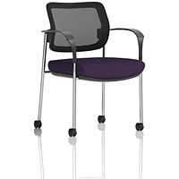 Brunswick Deluxe Visitors Chair, Chrome Frame, Black Back, With Arms and Castors, Tansy Purple Brunswick Deluxe Visitors Chair, Chrome Frame, Black Back, With Arms and Castors, Tansy Purple