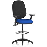 Eclipse Plus II High Rise Black Back Operator Chair, Stevia Blue, With Height Adjustable And Folding Arms