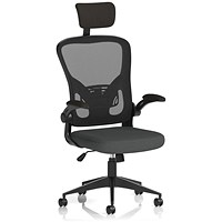 Ace Executive Mesh Back Chair With Headrest, Folding Arms, Quest Mussel