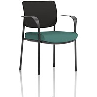 Brunswick Deluxe Black Frame Black Back Visitor Chair, With Arms, Quest Kelp
