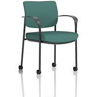 Brunswick Deluxe Black Frame Visitor Chair, With Arms and Castors, Quest Kelp