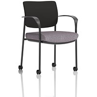 Brunswick Deluxe Black Frame Black Back Visitor Chair, With Arms and Castors, Rivet Fuse