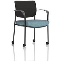 Brunswick Deluxe Black Frame Black Back Visitor Chair, With Arms and Castors, Rivet Quench