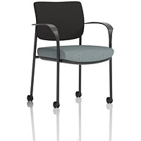 Brunswick Deluxe Black Frame Black Back Visitor Chair, With Arms and Castors, Rivet Tensile