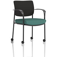 Brunswick Deluxe Black Frame Black Back Visitor Chair, With Arms and Castors, Quest Kelp