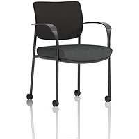Brunswick Deluxe Black Frame Black Back Visitor Chair, With Arms and Castors, Quest Mussel