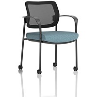 Brunswick Deluxe Black Frame Mesh Back Visitor Chair, With Arms and Castors, Rivet Quench