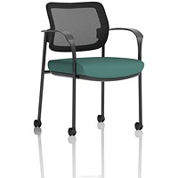 Brunswick Deluxe Black Frame Mesh Back Visitor Chair, With Arms and Castors, Quest Kelp
