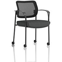 Brunswick Deluxe Black Frame Mesh Back Visitor Chair, With Arms and Castors, Quest Mussel