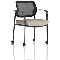 Brunswick Deluxe Black Frame Mesh Back Visitor Chair, With Arms and Castors, Quest Salt Brunswick Deluxe Black Frame Mesh Back Visitor Chair, With Arms and Castors, Quest Salt