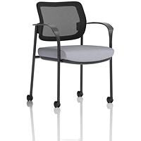 Brunswick Deluxe Black Frame Mesh Back Visitor Chair, With Arms and Castors, Quest Shell