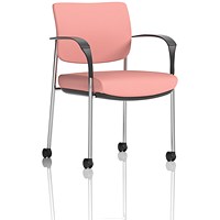 Brunswick Deluxe Chrome Frame Visitor Chair, With Arms and Castors, Quest Shrimp