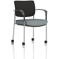 Brunswick Deluxe Chrome Frame Black Back Visitor Chair, With Arms and Castors, Rivet Tensile