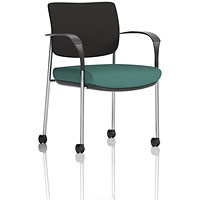 Brunswick Deluxe Chrome Frame Black Back Visitor Chair, With Arms and Castors, Quest Kelp