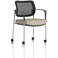 Brunswick Deluxe Chrome Frame Mesh Back Visitor Chair, With Arms and Castors, Quest Salt