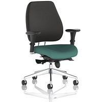 Chiro Plus High Black Back Chair, Height Adjustable Arms, Quest Kelp