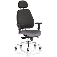 Chiro Plus High Black Back Chair With Headrest, Height Adjustable Arms, Rivet Fuse
