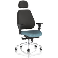 Chiro Plus High Black Back Chair With Headrest, Height Adjustable Arms, Rivet Quench
