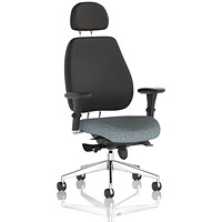 Chiro Plus High Black Back Chair With Headrest, Height Adjustable Arms, Rivet Tensile