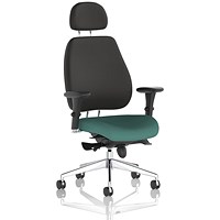 Chiro Plus High Black Back Chair With Headrest, Height Adjustable Arms, Quest Kelp