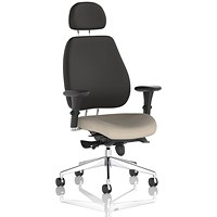 Chiro Plus High Black Back Chair With Headrest, Height Adjustable Arms, Quest Salt