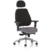 Chiro Plus High Black Back Chair With Headrest, Height Adjustable Arms, Rivet Fuse