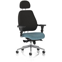 Chiro Plus High Black Back Chair With Headrest, Height Adjustable Arms, Rivet Quench