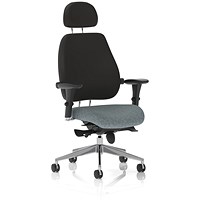 Chiro Plus High Black Back Chair With Headrest, Height Adjustable Arms, Rivet Tensile