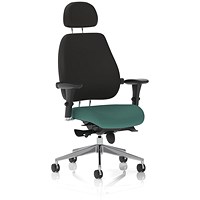 Chiro Plus High Black Back Chair With Headrest, Height Adjustable Arms, Quest Kelp