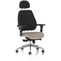 Chiro Plus High Black Back Chair With Headrest, Height Adjustable Arms, Quest Salt
