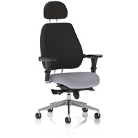 Chiro Plus High Black Back Chair With Headrest, Height Adjustable Arms, Quest Shell