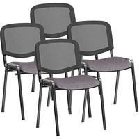 ISO Black Frame Mesh Back Stacking Chair, Rivet Fuse, Pack of 4