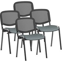 ISO Black Frame Mesh Back Stacking Chair, Rivet Tensile, Pack of 4