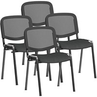ISO Black Frame Mesh Back Stacking Chair, Quest Mussel, Pack of 4