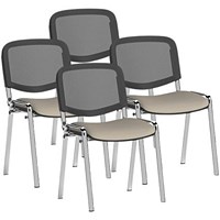 ISO Chrome Frame Mesh Back Stacking Chair, Quest Salt, Pack of 4