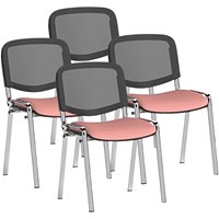 ISO Chrome Frame Mesh Back Stacking Chair, Quest Shrimp, Pack of 4