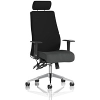 Onyx Ergo Black Back Posture Chair With Headrest, Height Adjustable Arms, Quest Mussel