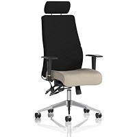 Onyx Ergo Black Back Posture Chair With Headrest, Height Adjustable Arms, Quest Salt